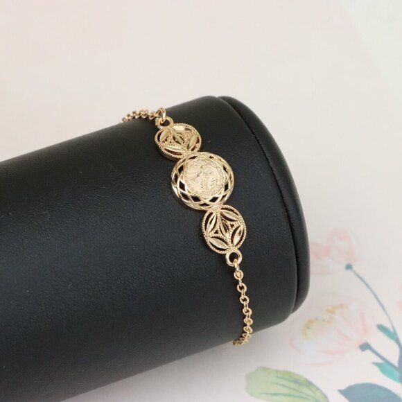 "Rose Gold Bracelet with Dual Leaf & Coin Pattern, XPBL1083 - Picture 8 of 12